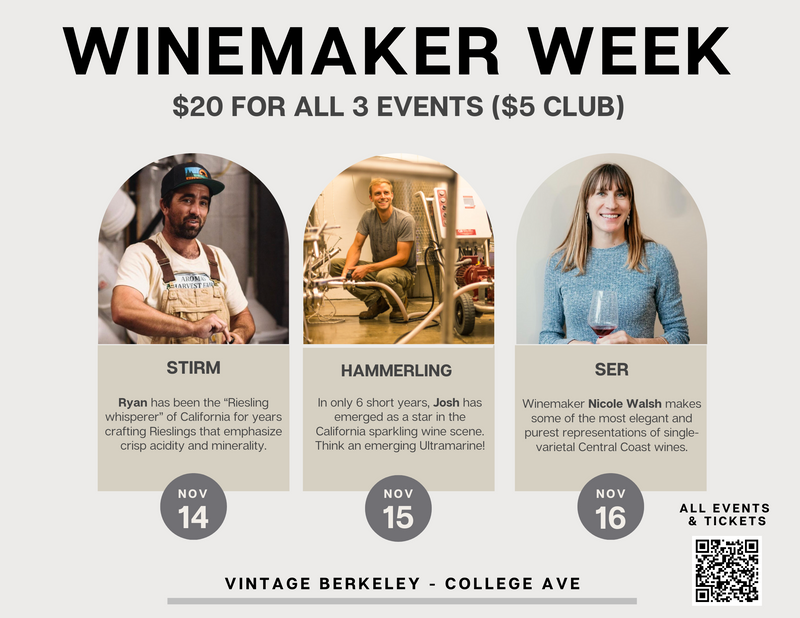 Winemaker Week @ College Ave. Nov 14-16th (Thu, Fri, Sat)